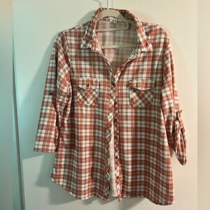 Peach and White Flannel 3/4 Sleeve Shirt